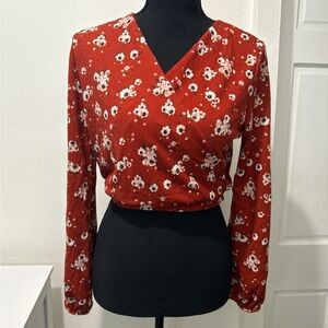 Floral Red Wrap Top